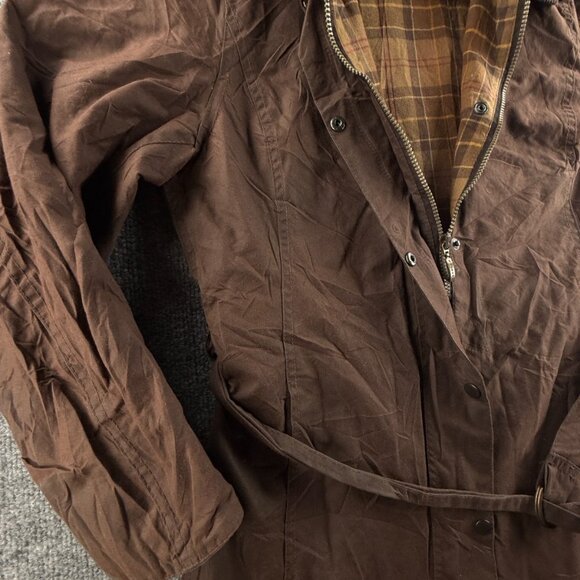 Barbour Newmarket Mac Waxed Jacket Women Full Zip Brown Size 8 US Lined - Picture 3 of 16